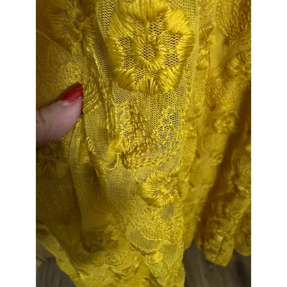 Elestory Yellow Lace Maxi Dress Boho Floral Embroidered Sheer Overlay M - Picture 6 of 7